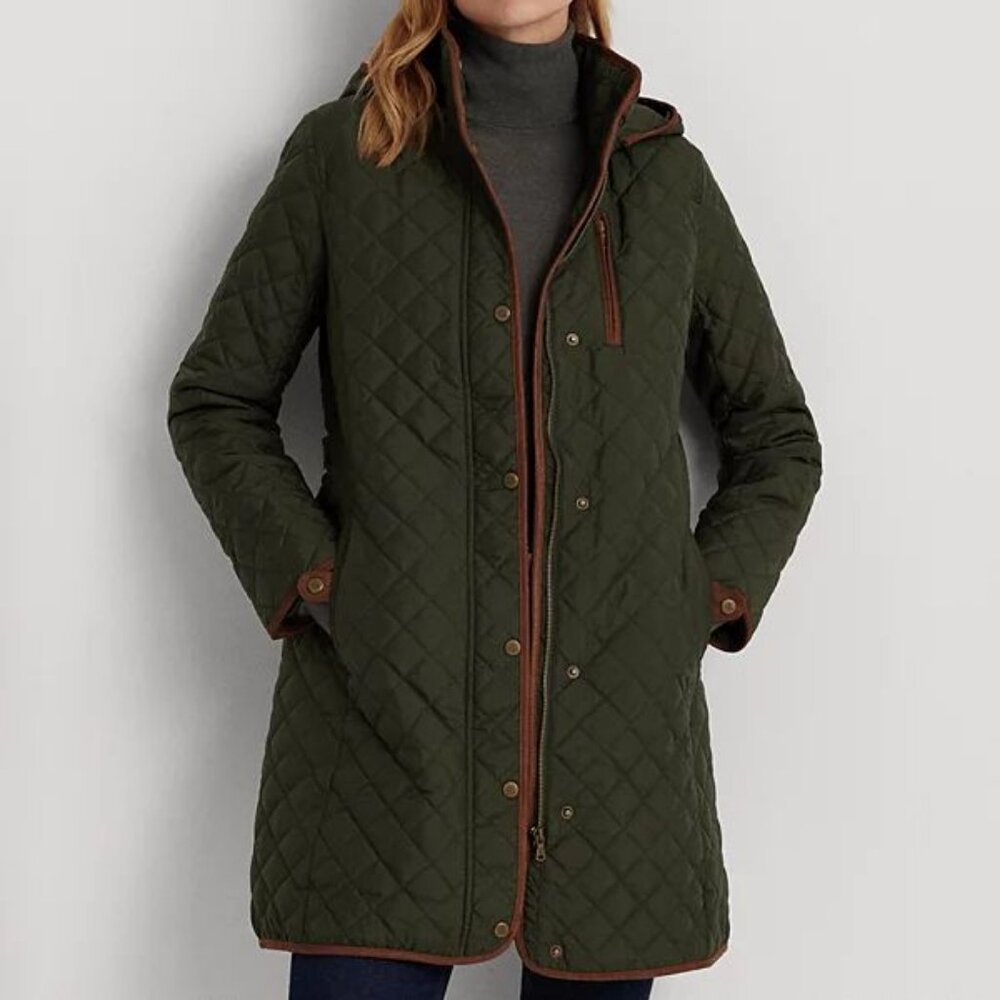New Ralph Lauren Hooded Quilted Coat, Olive/Litchfield, Sizes L, XL, XXL